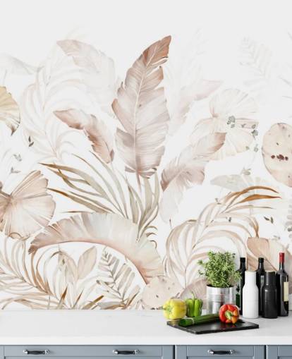 papier peint feuilles de palmier neutres