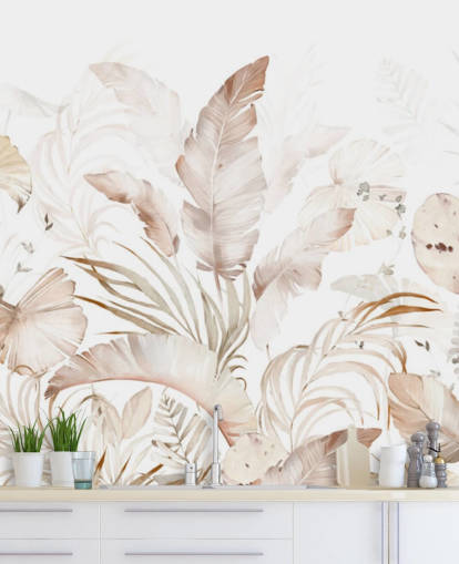 neutral palm leaves wallpaper