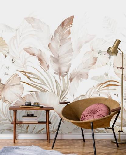 papier peint feuilles de palmier neutres