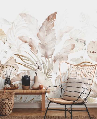 papel pintado hojas de palma neutras