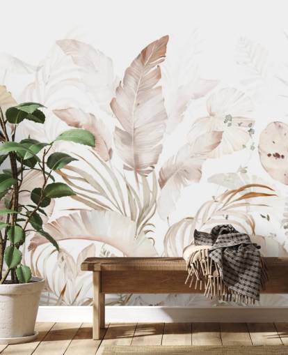 papier peint feuilles de palmier neutres