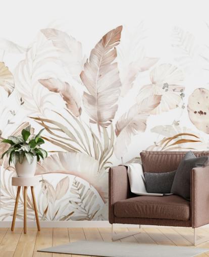 neutraal palmbladeren behang
