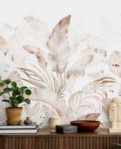neutral palm leaves wallpaper