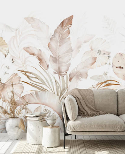 neutral palm leaves wallpaper