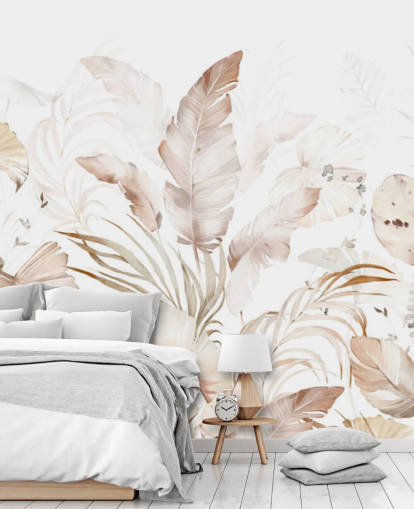 neutral palm leaves wallpaper
