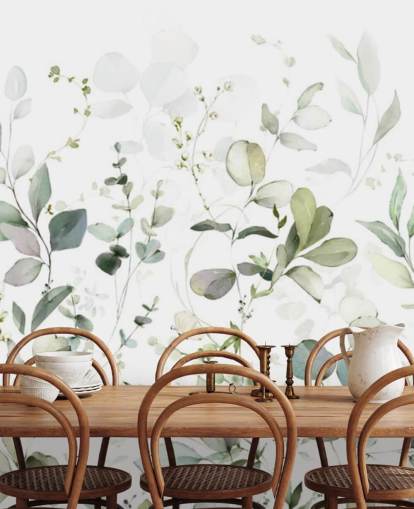 Grün-weißes botanisches Tapeten-Wandbild mit dem Titel Growing Herbs at Wallsauce für Küchen und Wohnzimmer Grün-weißes botanisches Tapeten-Wandbild mit dem Titel Growing Herbs at Wallsauce für Küchen und Wohnzimmer