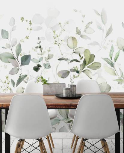 mural de papel de parede botânico verde e branco chamado Growing Herbs at Wallsauce para cozinhas e salas de estar mural de papel de parede botânico verde e branco chamado Growing Herbs at Wallsauce para cozinhas e salas de estar