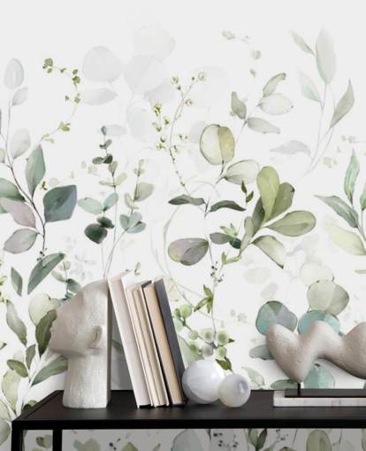 mural de papel pintado botánico verde y blanco llamado Growing Herbs at Wallsauce para cocinas y salas de estar mural de papel pintado botánico verde y blanco llamado Growing Herbs at Wallsauce para cocinas y salas de estar