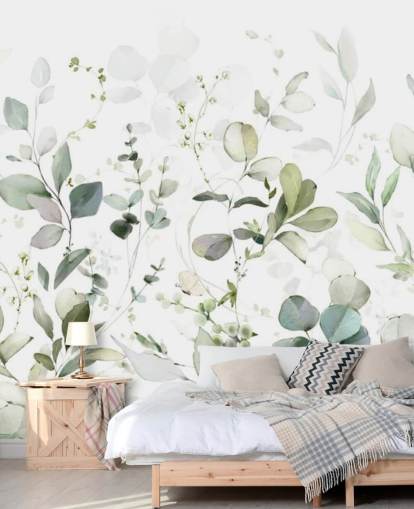 papier peint mural botanique vert et blanc appelé Growing Herbs at Wallsauce pour les cuisines et les salons papier peint mural botanique vert et blanc appelé Growing Herbs at Wallsauce pour les cuisines et les salons