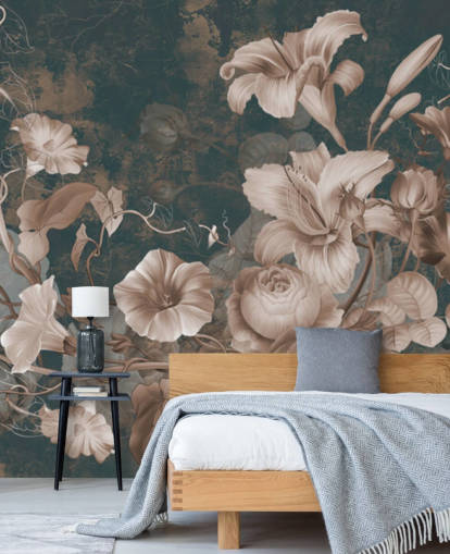 stoffige roze bloemen tegen donkere achtergrondbehang stoffige roze bloemen tegen donkere achtergrondbehang