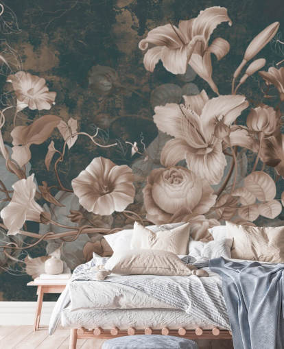 dusty pink flowers against dark background wallpaper