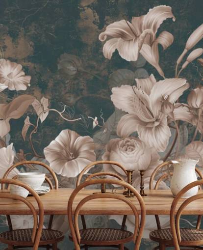 flores rosadas polvorientas sobre fondo oscuro papel pintado