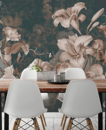 dusty pink flowers against dark background wallpaper