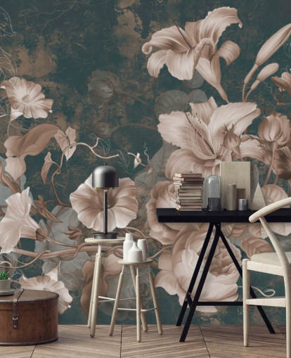 dusty pink flowers against dark background wallpaper