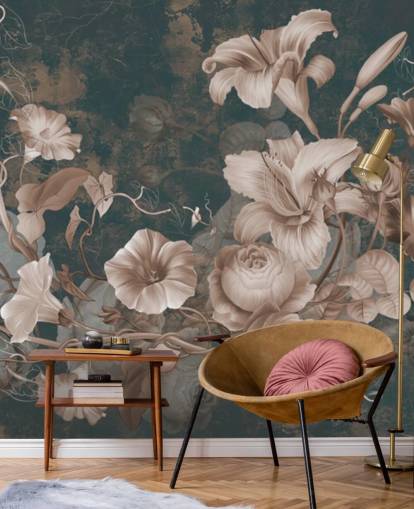 flores rosadas polvorientas sobre fondo oscuro papel pintado