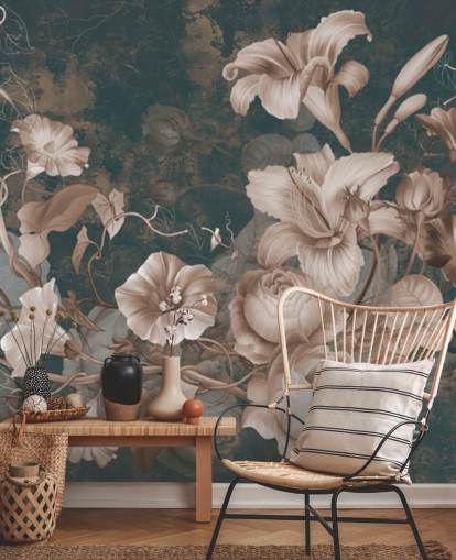 flores rosadas polvorientas sobre fondo oscuro papel pintado