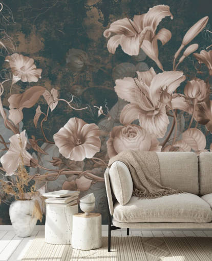 dusty pink flowers against dark background wallpaper