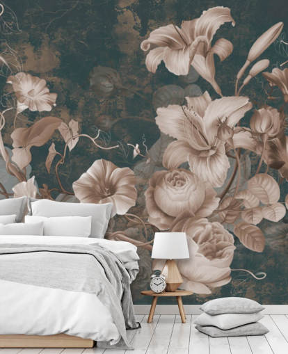 flores rosadas polvorientas sobre fondo oscuro papel pintado