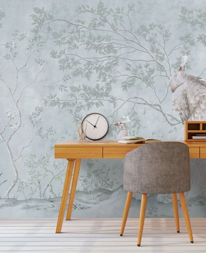 pavões brancos contra ovo de pato azul chinoiserie papel de parede pavões brancos contra ovo de pato azul chinoiserie papel de parede