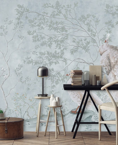 pavões brancos contra ovo de pato azul chinoiserie papel de parede pavões brancos contra ovo de pato azul chinoiserie papel de parede