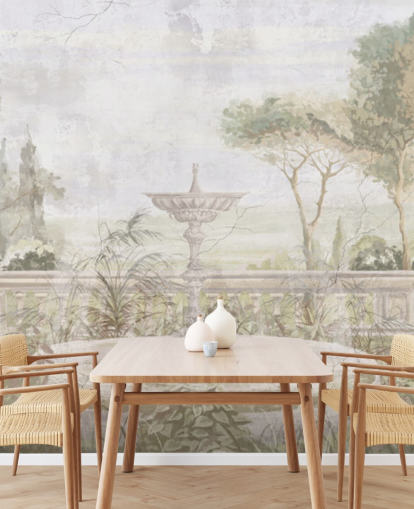 light green aged garden painting wallpaper