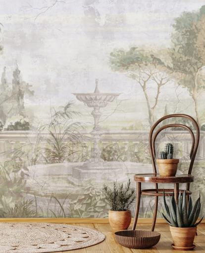 carta da parati verde chiaro con pittura da giardino