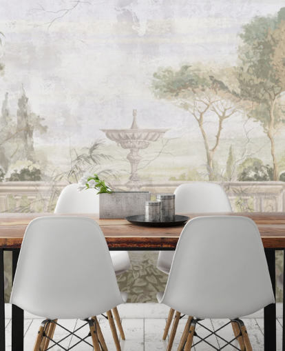 light green aged garden painting wallpaper