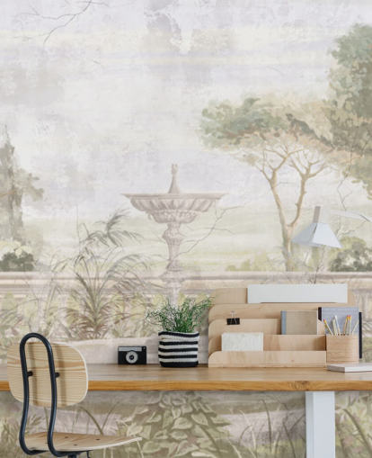 light green aged garden painting wallpaper