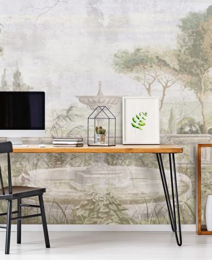 papel pintado de pintura de jardín envejecido verde