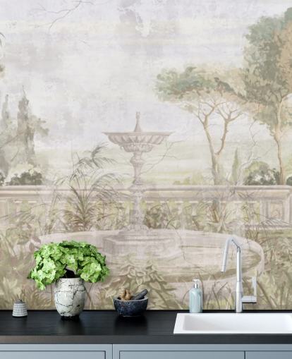 papel pintado de pintura de jardín envejecido verde