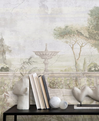 papel pintado de pintura de jardín envejecido verde