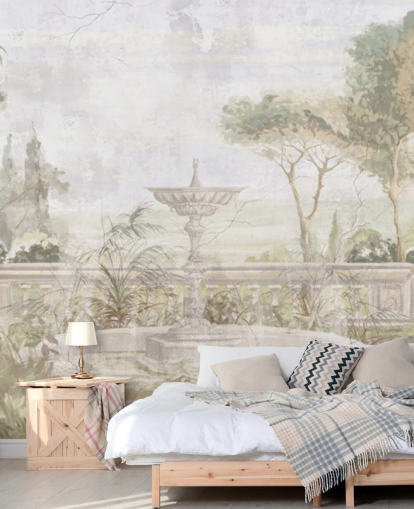 light green aged garden painting wallpaper