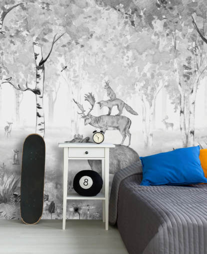 einfarbig getönte Wald- und Tiertapete einfarbig getönte Wald- und Tiertapete