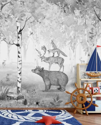 fondo de pantalla de animales y bosques en tonos monocromáticos