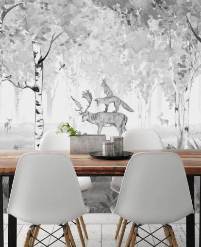 fondo de pantalla de animales y bosques en tonos monocromáticos