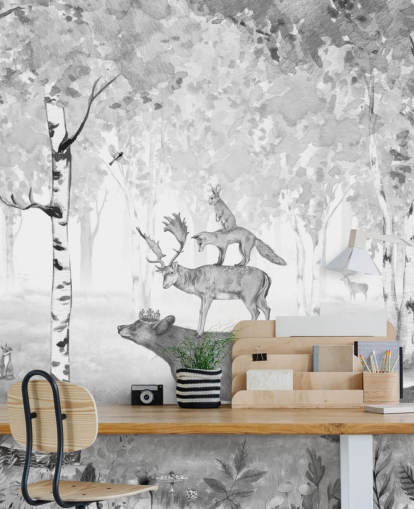 papier peint monochrome des bois et des animaux