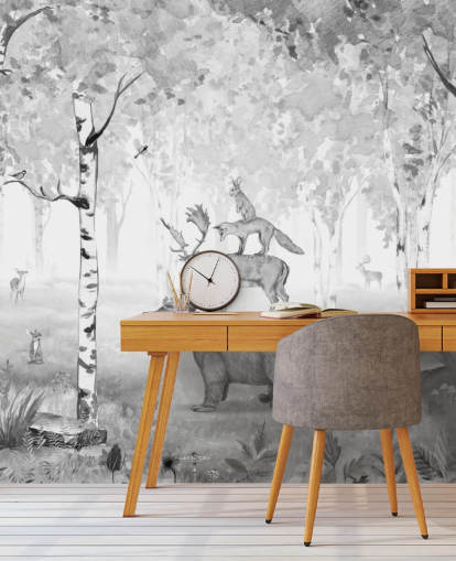 monochrome toned woodland and animals wallpaper monochrome toned woodland and animals wallpaper
