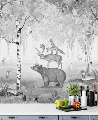 monochrome toned woodland and animals wallpaper monochrome toned woodland and animals wallpaper