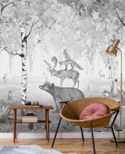 papier peint monochrome des bois et des animaux