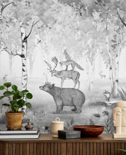 monochrome toned woodland and animals wallpaper monochrome toned woodland and animals wallpaper