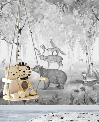 papier peint monochrome des bois et des animaux papier peint monochrome des bois et des animaux