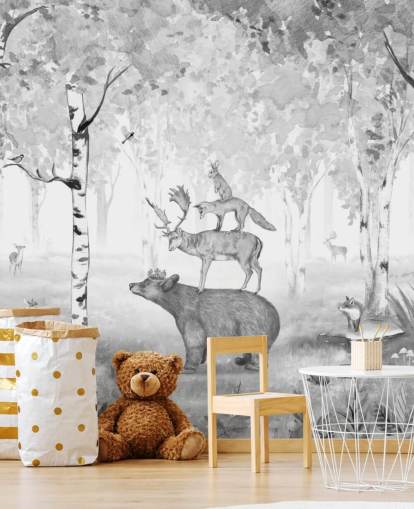 papel de parede monocromático da floresta e dos animais papel de parede monocromático da floresta e dos animais