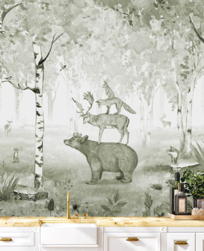 green and white woodland with animals wallpaper green and white woodland with animals wallpaper