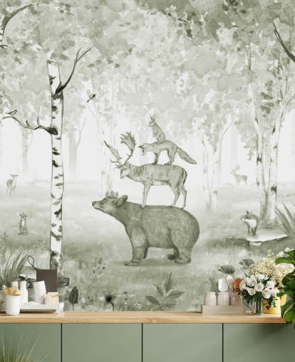 fondo de pantalla de bosque verde y blanco con animales fondo de pantalla de bosque verde y blanco con animales