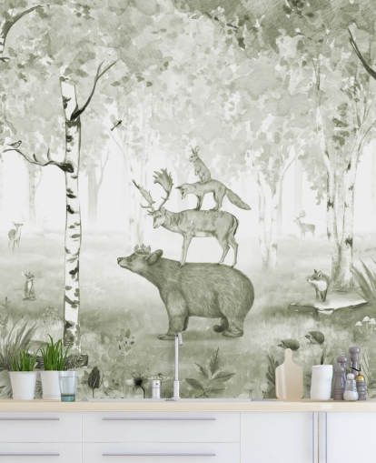 fondo de pantalla de bosque verde y blanco con animales fondo de pantalla de bosque verde y blanco con animales