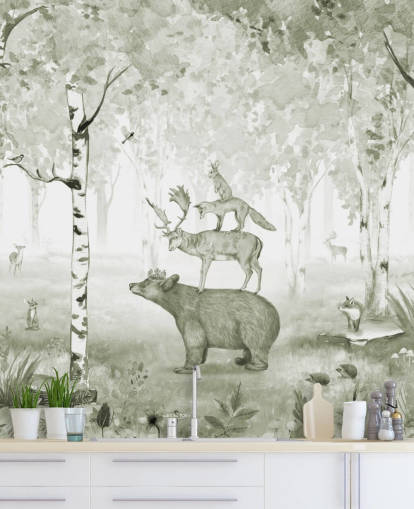 floresta verde e branca com papel de parede de animais floresta verde e branca com papel de parede de animais