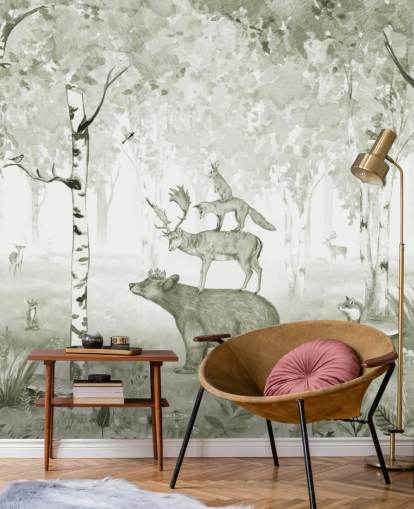 green and white woodland with animals wallpaper green and white woodland with animals wallpaper