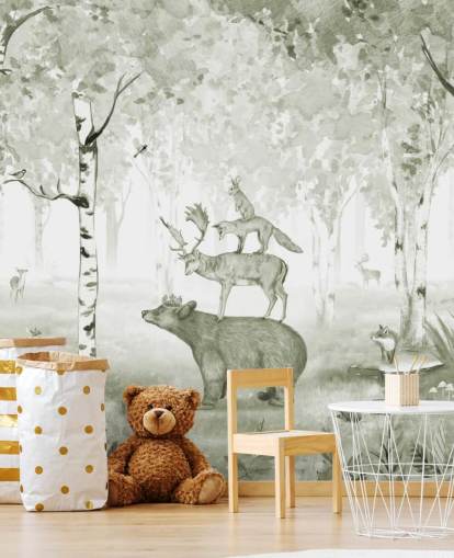 floresta verde e branca com papel de parede de animais