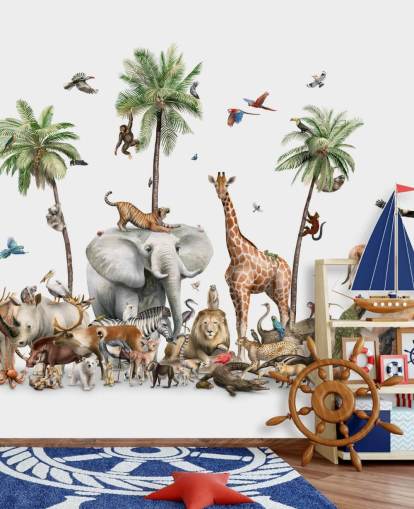 papel de parede de animais selvagens sob palmeiras