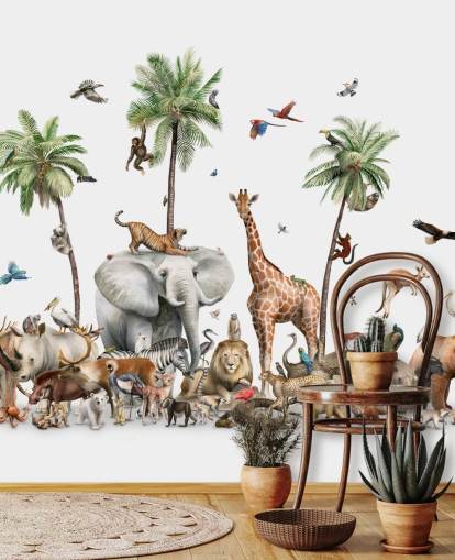 papier peint animaux sauvages sous les palmiers